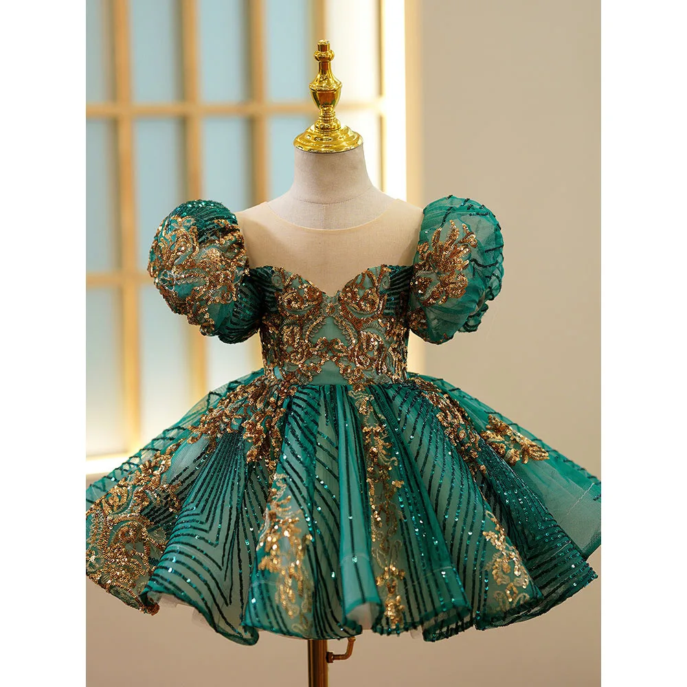 New Arrival Gorgeous Turquoise Pretty Baby Frock 1 to 14 Year Old Girl Clothes First Birthday Cute Flower Puffy Party Dress
