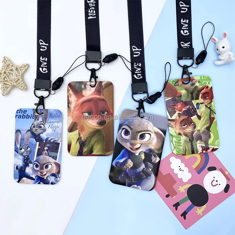 Wholesale Zootropolis Judy Nick Wilde American Anime cartoon Pika-chu lanyard with card holder for Student ID card holder