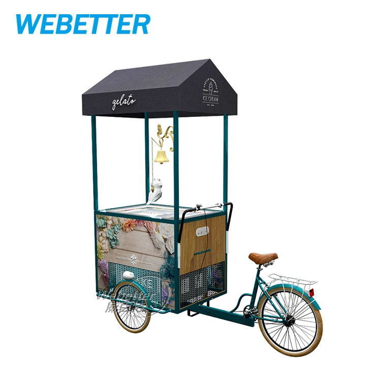 WEBETTER Customizable Food Ice Cream Bike Gelato Carts Coffee Trailers Vending Trolley Commercial Bicycle Icecream Cart