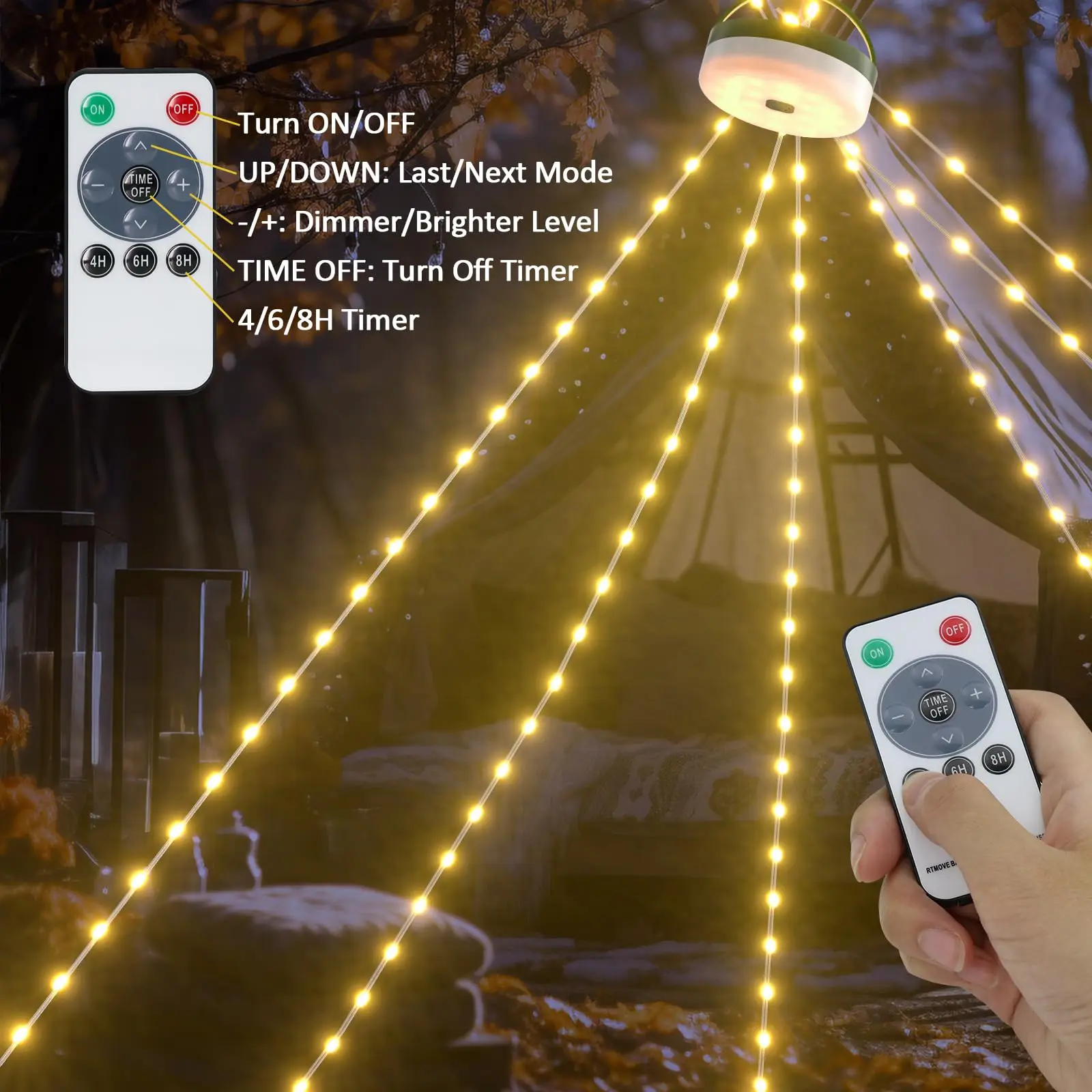 Emergency 4 in 1 rechargeable solar waterproof camping lamp string light SOS flash light power bank handle