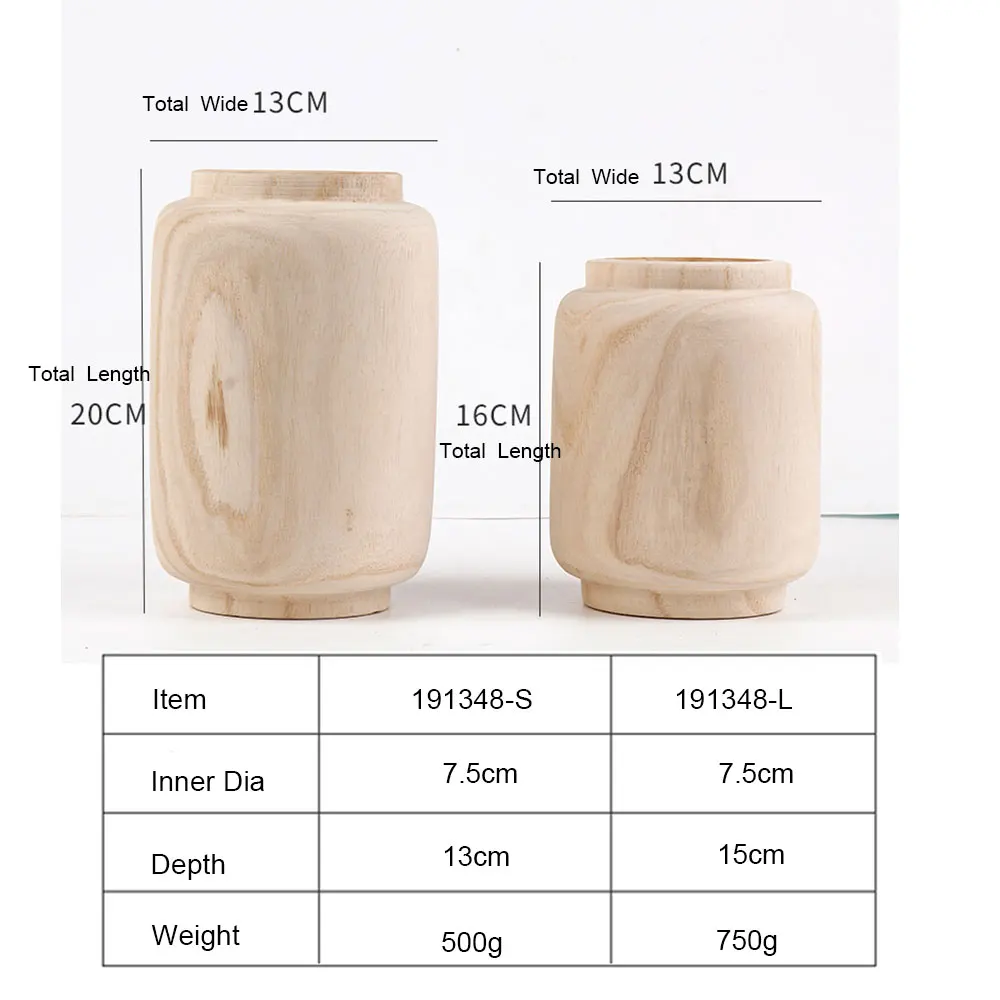 Simple modern paulownia wood small vase dry flower vase garden style bedroom living room family decoration