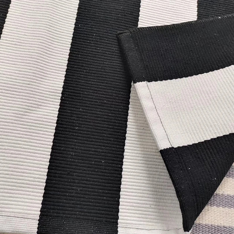 Black and White Indoor Outdoor Rug 5x8 Cotton Striped Modern Large Area Rug