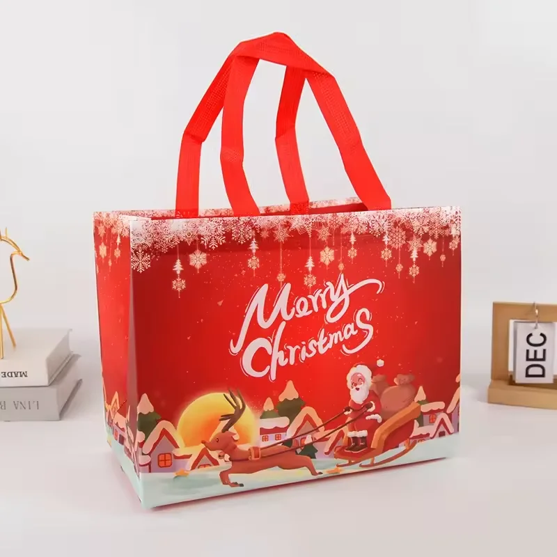 Wholesale New Popular Non-woven Laminated Christmas Gift Bag for Merry Stock Size Many Design to Choose
