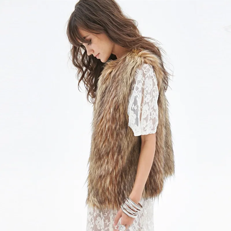 Most Cheapest European American Popular Fake Fur Coat Raccoon Fur Vest Women Faux Raccoon Fur Vest