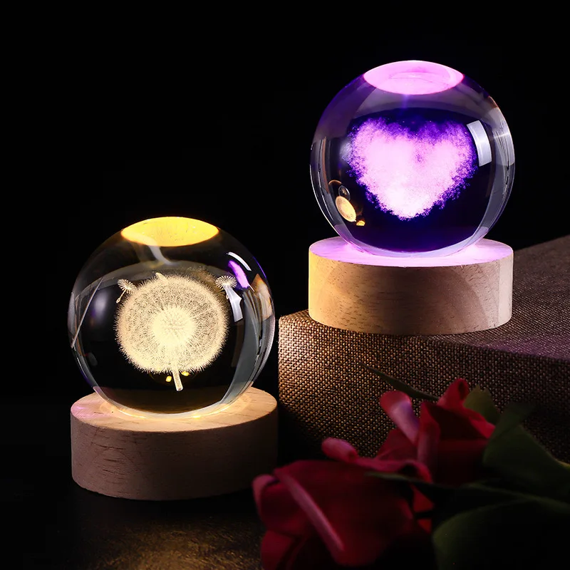 Wholesale Personalized 3D Ambient Lighting Orb Size and pattern customization Night Light Crystal Ball For Desktop Home Decor