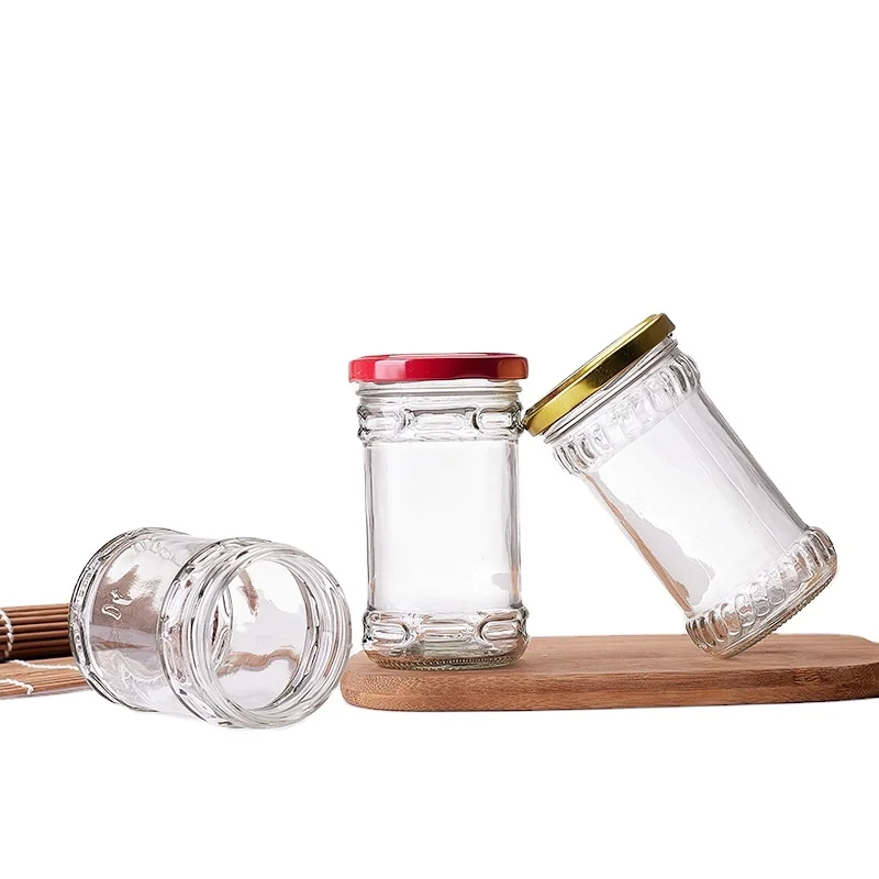 Wholesale 200ml 220ml 280ml Clear Round Empty Pepper Vegetable Jam Beef Sauce Glass Food Jar