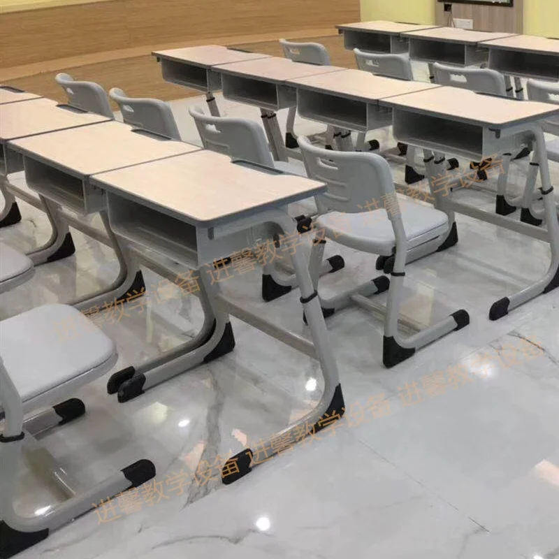 Comnenir adjustable Classroom Furniture School Desk And Chair 2 Student University Double School Desk Steel Wooden School Desk