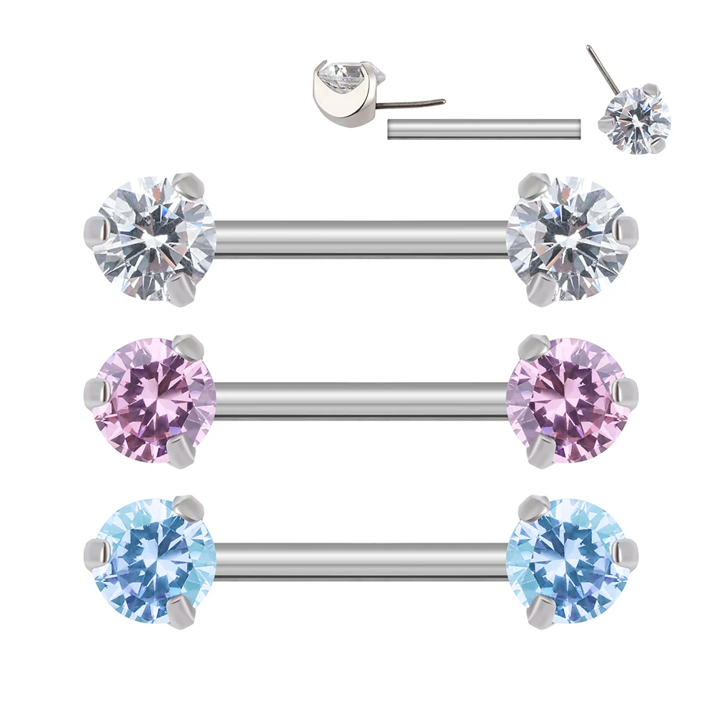 Right Grand Implant Grade ASTM F136 Titanium Threadless Implant Prong Setting Zircon Nipple Ring Piercings