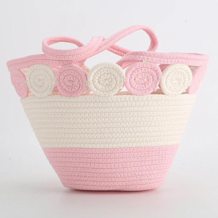 Kingwillow woven cotton rope bag with handle for shopping and storage