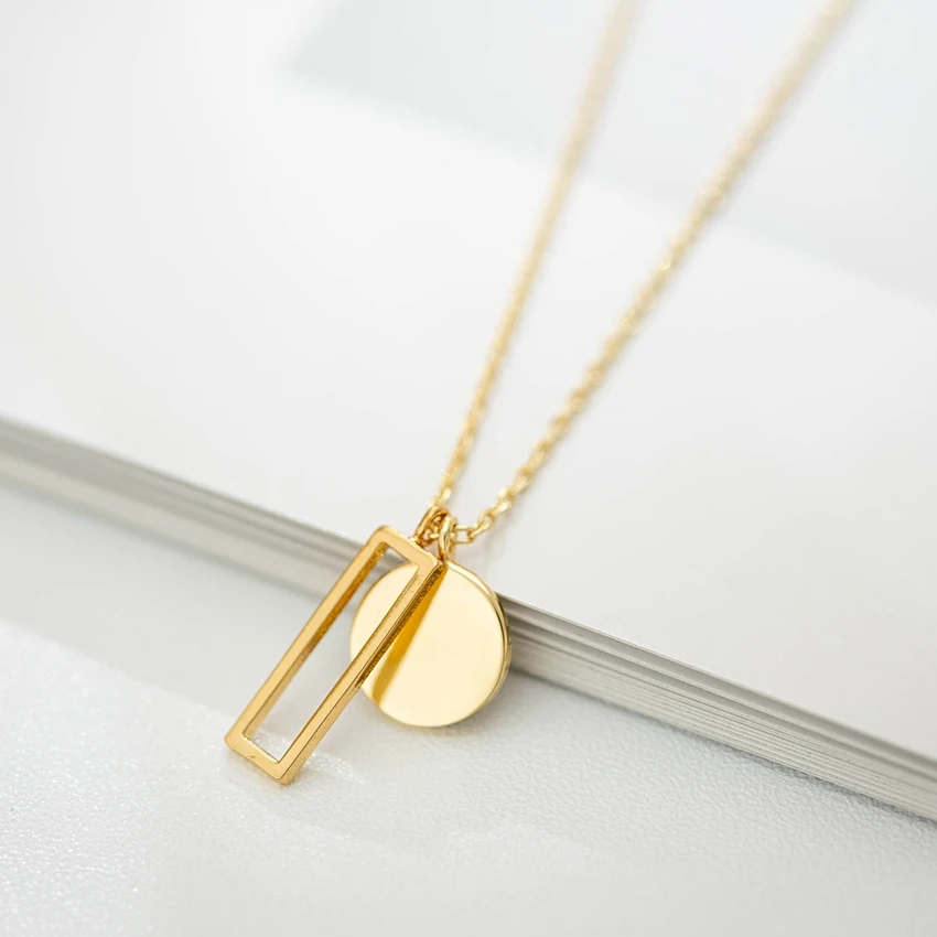 Delicate 18k Gold Plated classic square round charms pendant necklace women jewelry