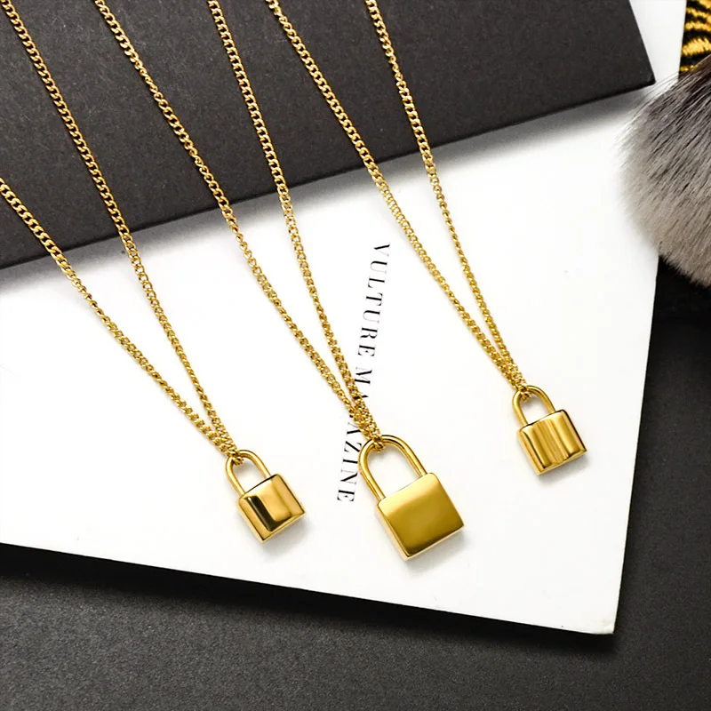 Hot Selling Women Accessories 18K Gold Plated Lock Pendant Stainless Steel
