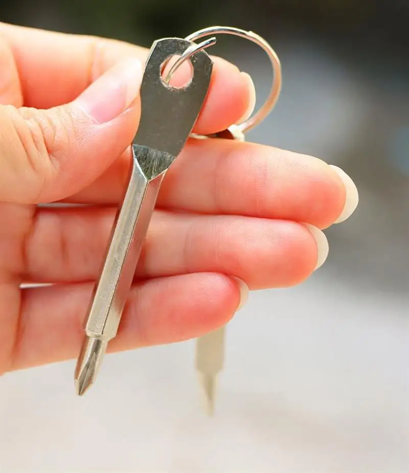 Mini Screwdriver Pocket Repair Hand Tool Multi Gadget Portable EDC Keyring Hike Outdoor Slotted With Key Ring