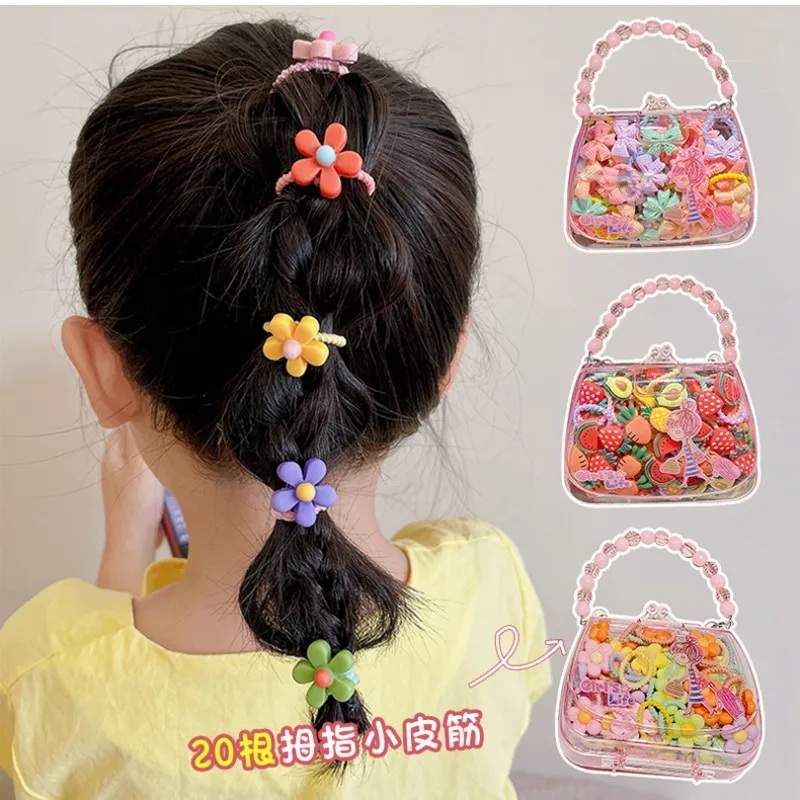 20Pcs Wholesale Children Cute Flower Elastic Hair Bands Set Girl Sweet Hair Tie In Plastic box Kid Fashion Hair Accessories Gift