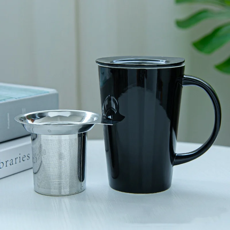 Creative ceramic coffee cup set Ceramic tea cup with lid tea separation office cup