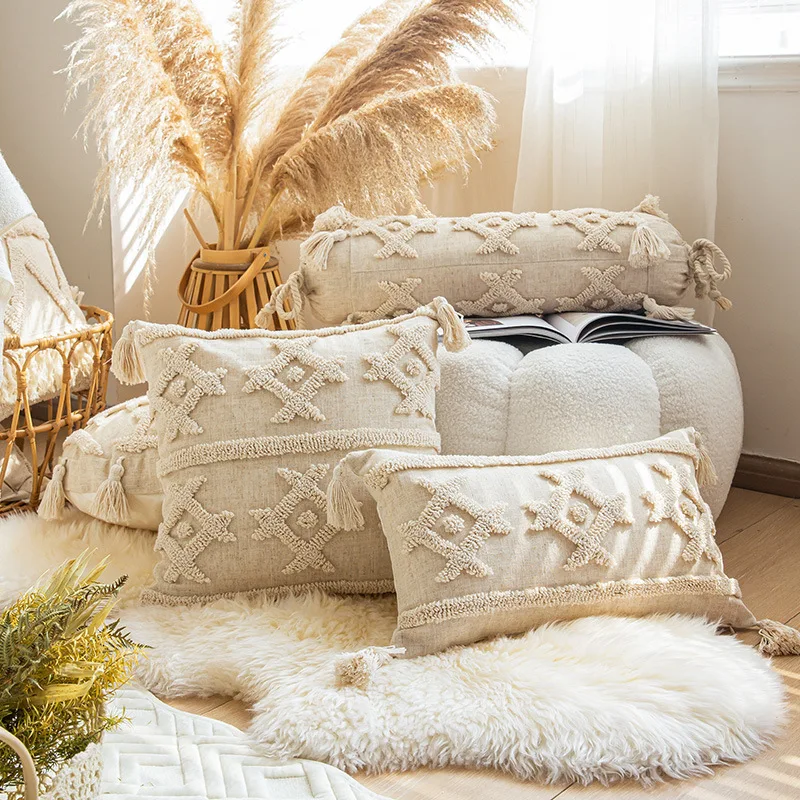 Boho Pillow Cover  ins handmade fringe pillow set B&B hotel living room sofa cushion cover bed head cushion