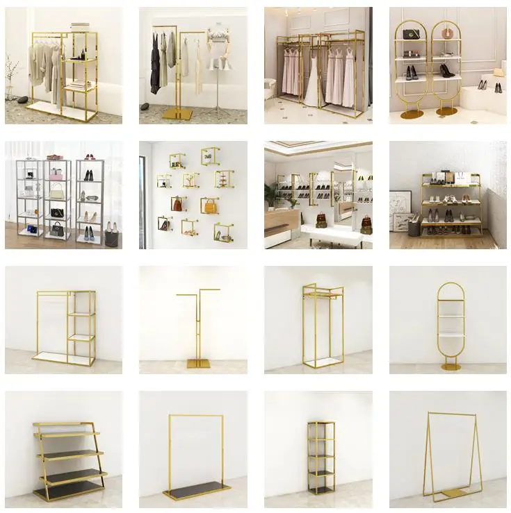 Commercial Gold Clothing Rack Pipe Clothing Rack Stainless Steel Display Rack For Wall Mounted