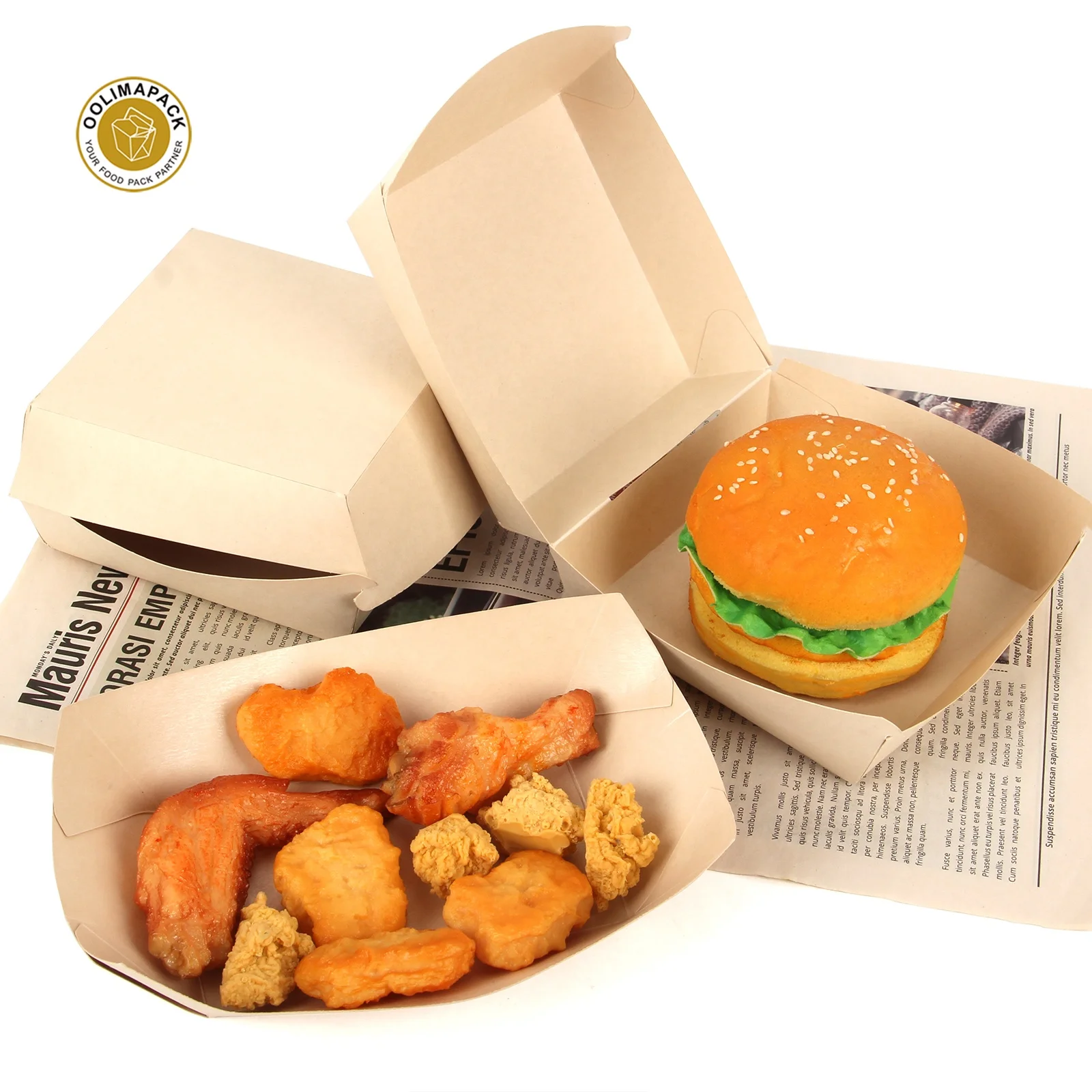 
Eco Friendly Custom Bamboo Paper Plup Hamburger Box Biodegradable Fast Food Packaging 