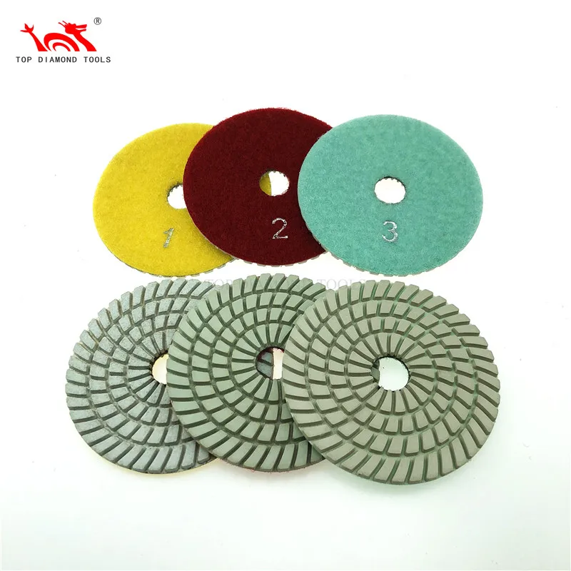 Diameter 100mm 3 or 7 Step Flexible  Diamond Polishing Pad For Stone Marble Quartz Stone Wet Grinding Hand-held grinder Tool