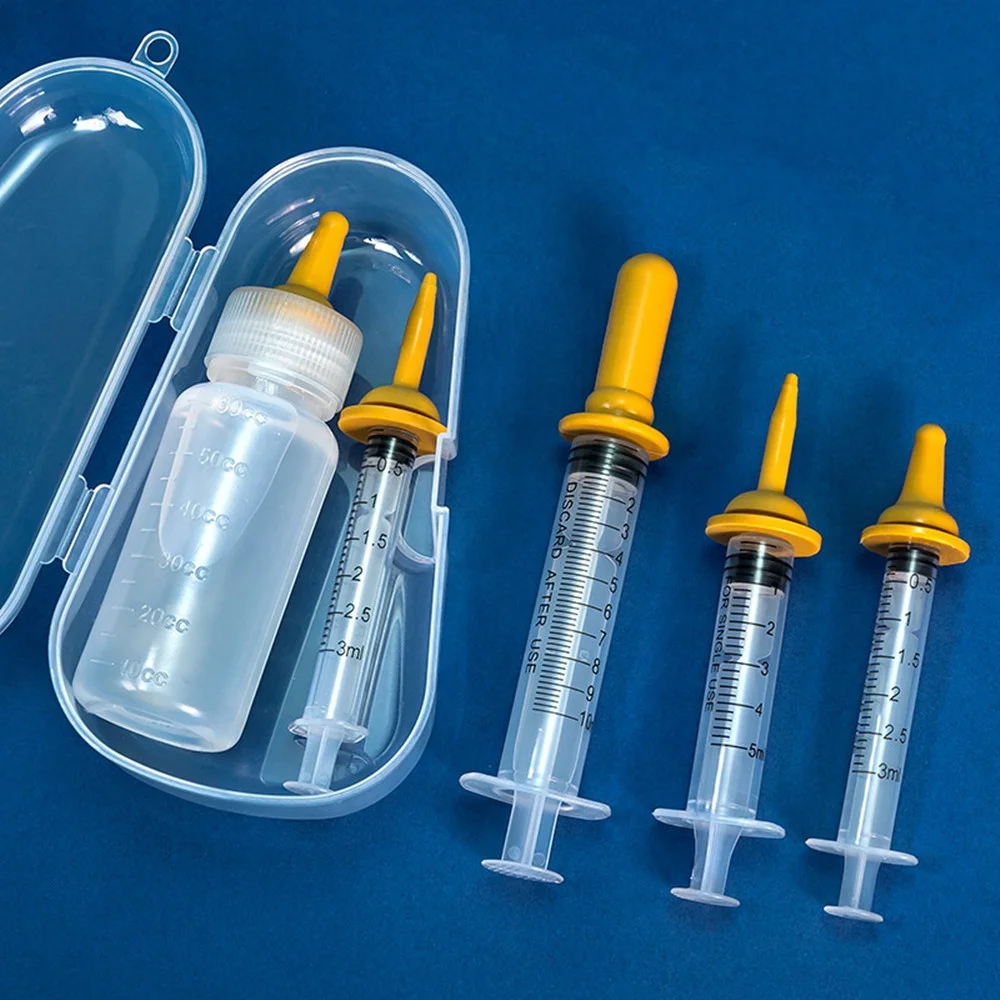 Pet Feeding Bottle Kit, Pet Milk Bottle with Silicone Feeding Pacifier, Feeding Nipple and Syringes for Kitten and Puppy