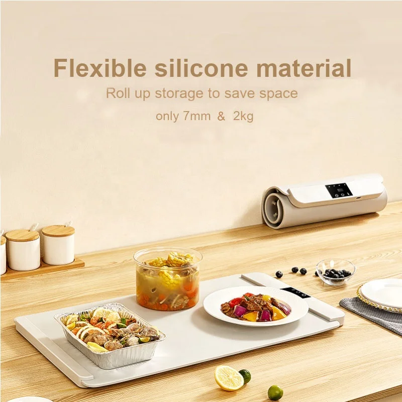 Household Smart Food Warming Plate Roll Up Folding Hot Cutting Board Warm Insulation Board Kitchen Heating Food Warmer