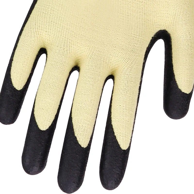 Factory wholesale Kevlar Latin nitrile layer gloves, black genuine foam work gloves, safety construction gloves