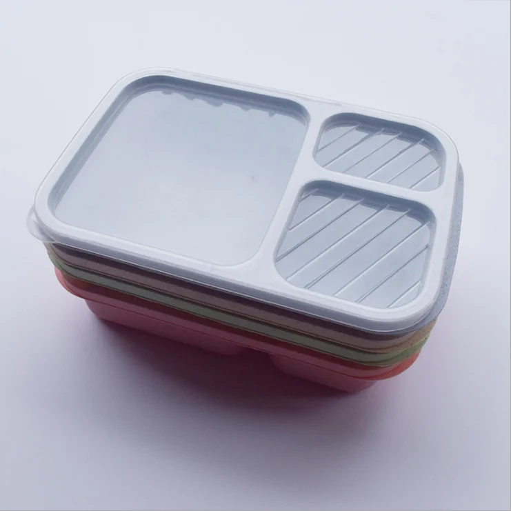 Korean rice husk lunch box, wheat tableware three grid lunch box, portable fast food box