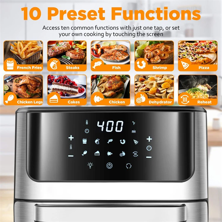 1700W 12 QT Oilless Convection Roaster Electric Dual Control Digital LCD Touch Screen Deep Smart Air Fryers Toaster Oven