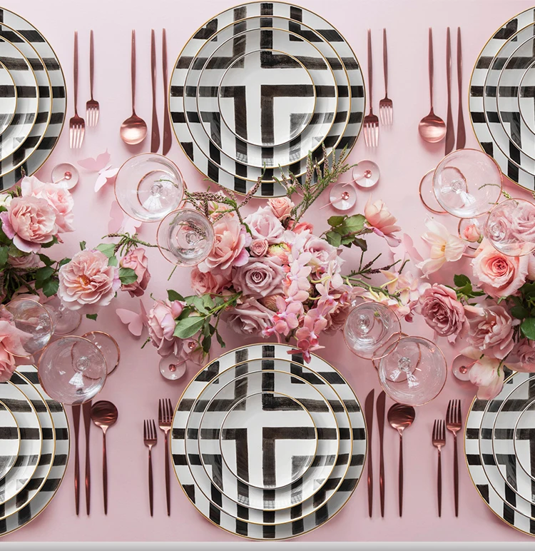 Ceramic Geometry Round Plate Ceramic Dinner Tableware Plate Dish Porcelain Dessert Dinnerware Cake Plate 6 8 10 Inch Christmas