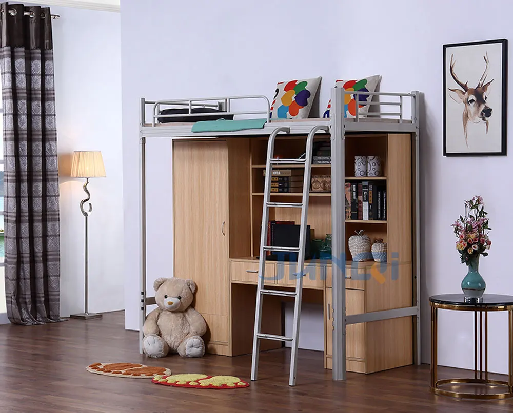 Hot selling university school Dormitory Furniture Metal Steel 2 layer Bunk Beds frame with MDF locker