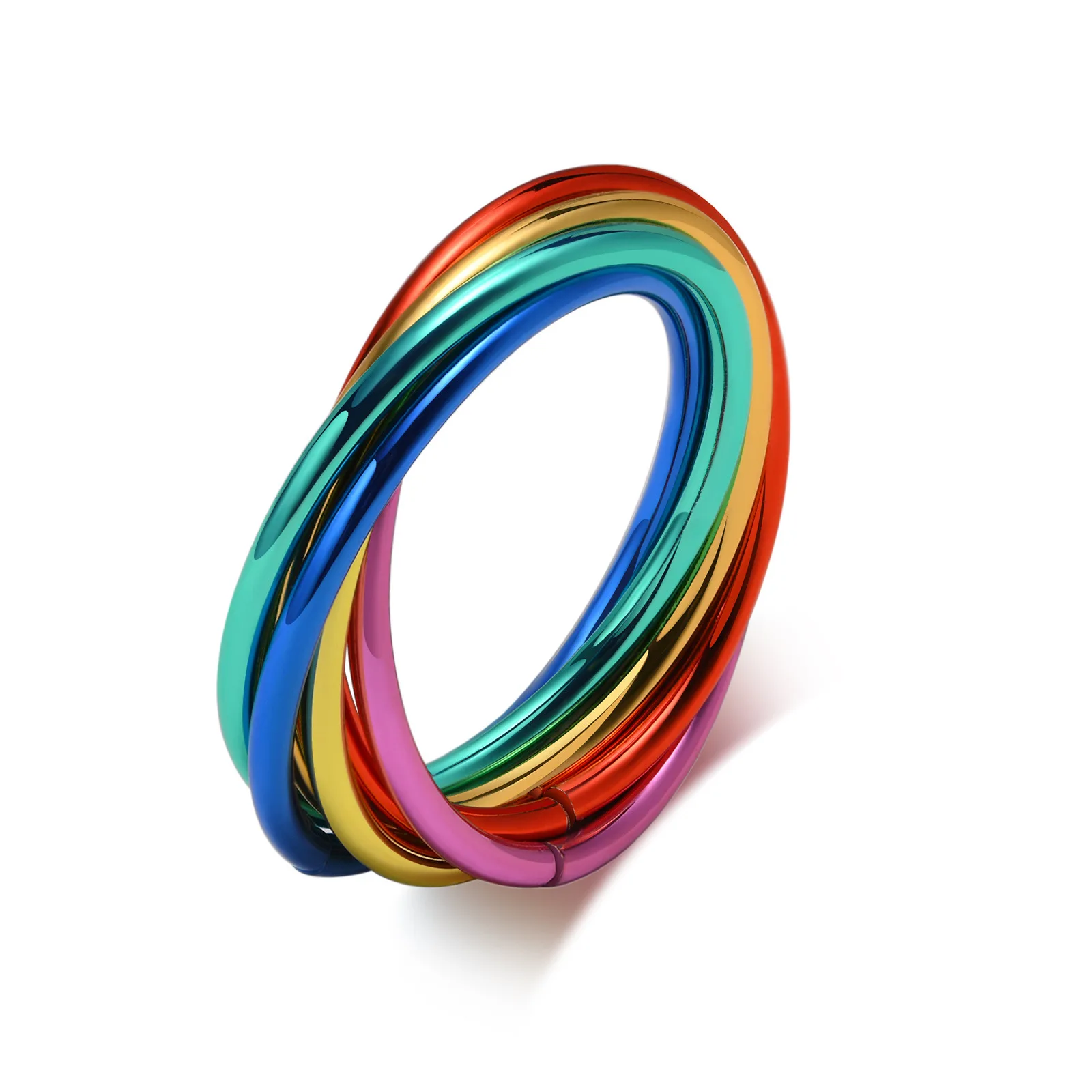 Popular Design Jewelry Trendy Interlocking Finger Ring for Couple PVD Stainless Steel Six Color Rainbow Loop Ring