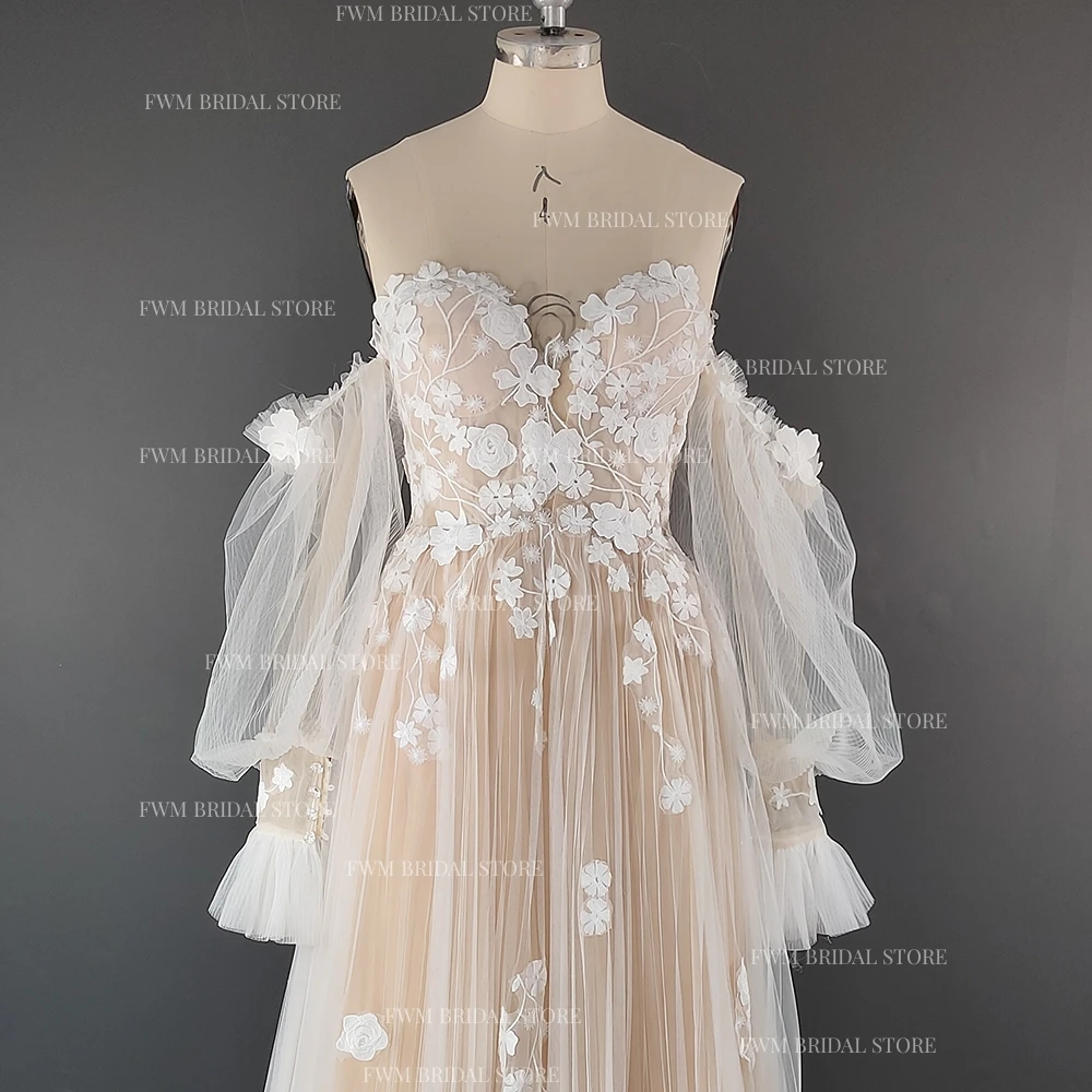 2220 # Boho пышные рукава аппликация кружева без бретелек свадебное платье большого размера женское свадебное платье обручальное вечернее платье