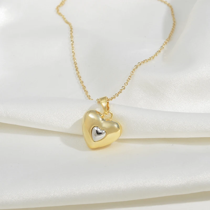 XL62230 Trendy cute double color heart dainty necklace fashion 14K gold plated women jewelry