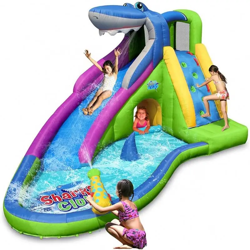 Large Shark Water Slide Pool Inflatable Water Park, Inflatable Bouncer With Water Slide For Sale
