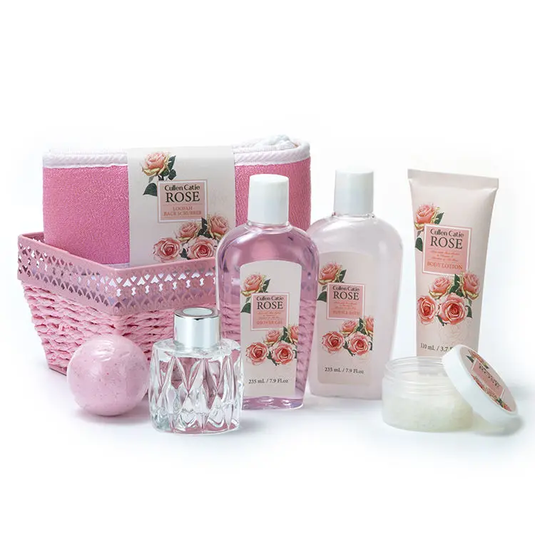 Rose petal shower gel bath gift set OEM ODM plant customized wholesale rose body milk bath salt exquisite packaging