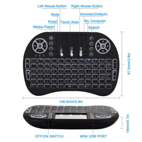 Newest Wireless keyboard 2.4G 7 Colors RGB Backlit Mini Keyboards i8 Backlight keyboards Touch Pad i8 Remote Control for TV BOX
