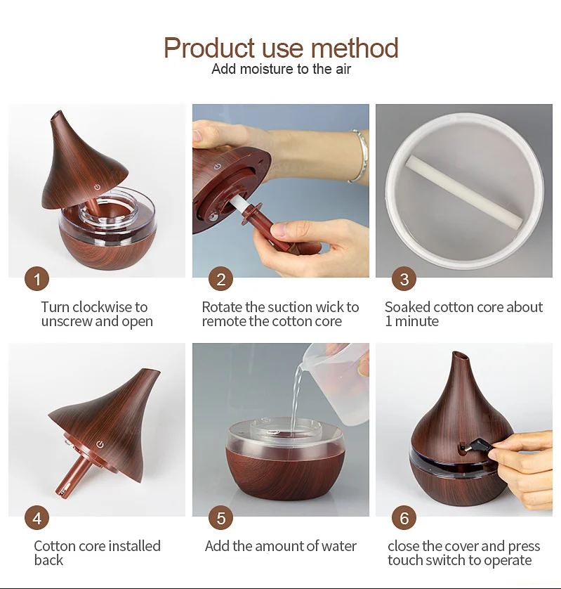 300ml wood grain Diffusers 7 color night light Mist Maker Fogger home Diffuser Air Purifier Humidifier