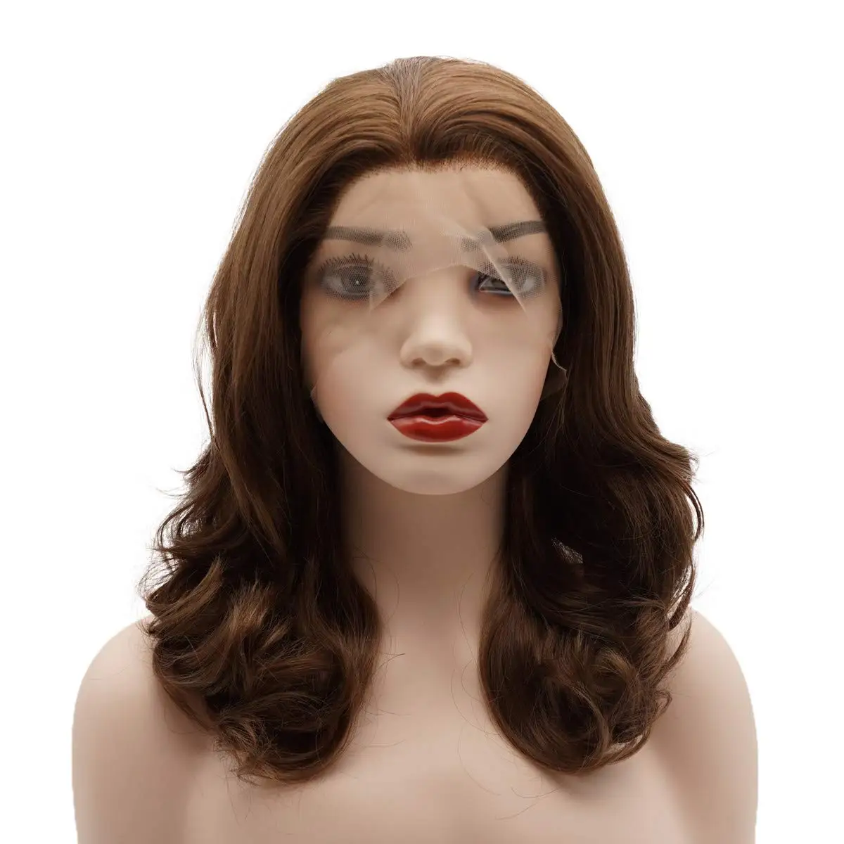 
FREE SAMPLE Hair Synthetic Lace Front Wig Wavy Medium Shoulder Length 16 inch Two Tone Dark Brown Mix 