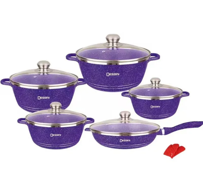 Amazon hot selling Dessini 12pcs aluminum alloy non stick ceramics decoration  kitchen pot cookware