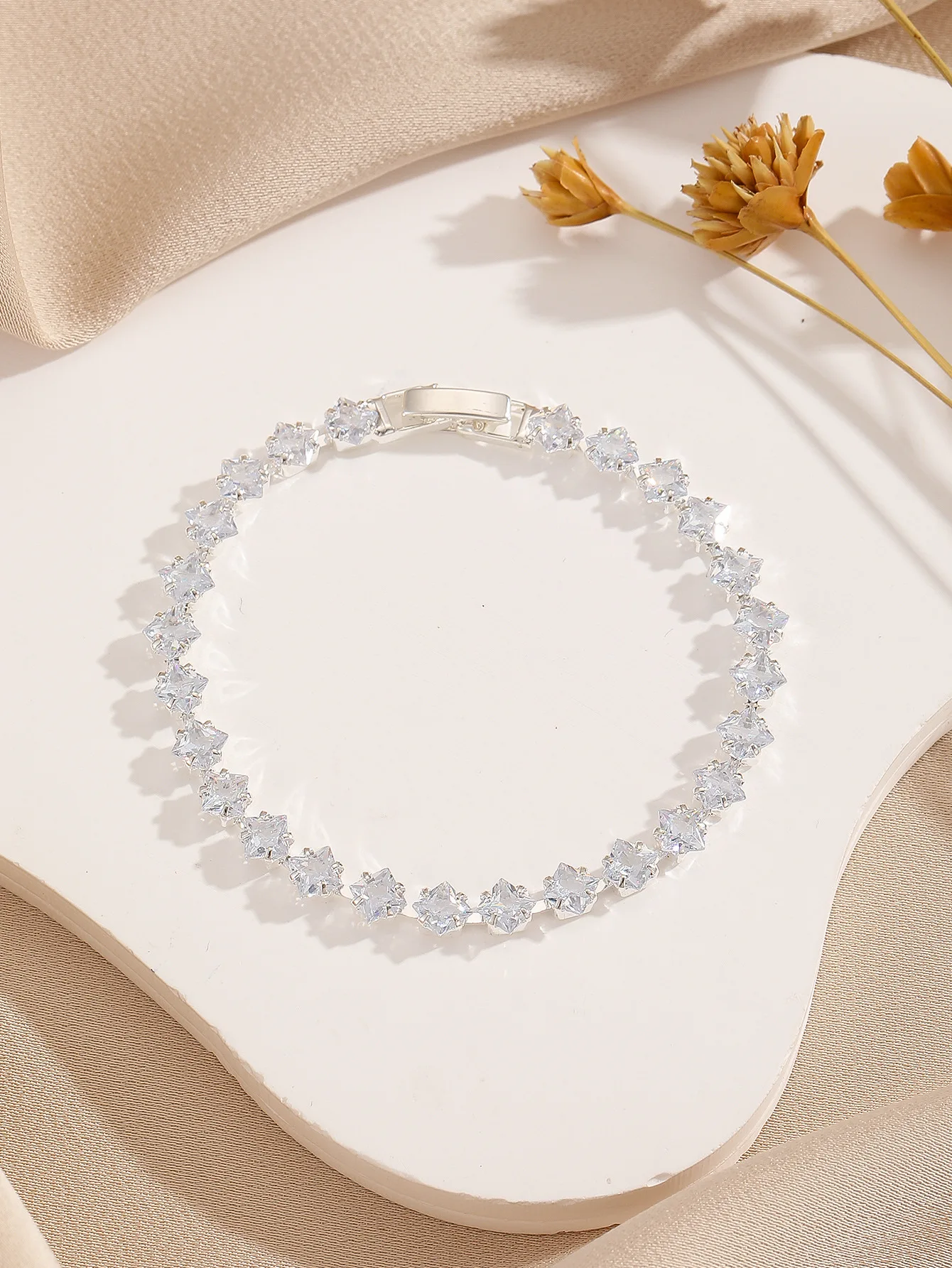 Versatile High-End Diamond-Studded Thin Crystal Bracelet New Style Personalized Trend for Parties Colorful Brass Jewelry