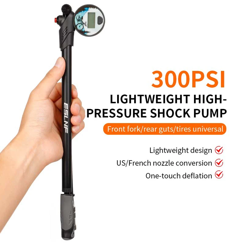 Portable Bicycle Fork Air Pump High Pressure 300PSI Cycle Air Suspension Fork Pump Portable Front Rear Fork Pump with Gauge