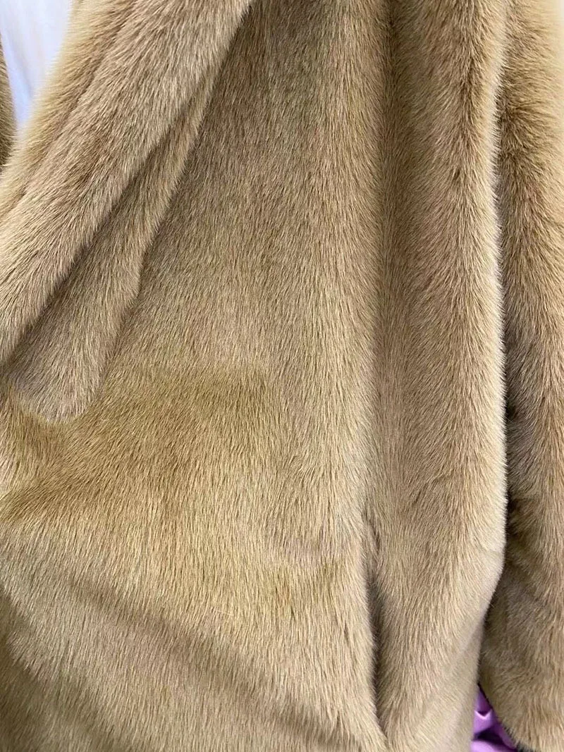 Wholesale Long Sleeve Casual Wear Women Faux Mink Fur Coat Plain Dye Fake Fur Overcoat
