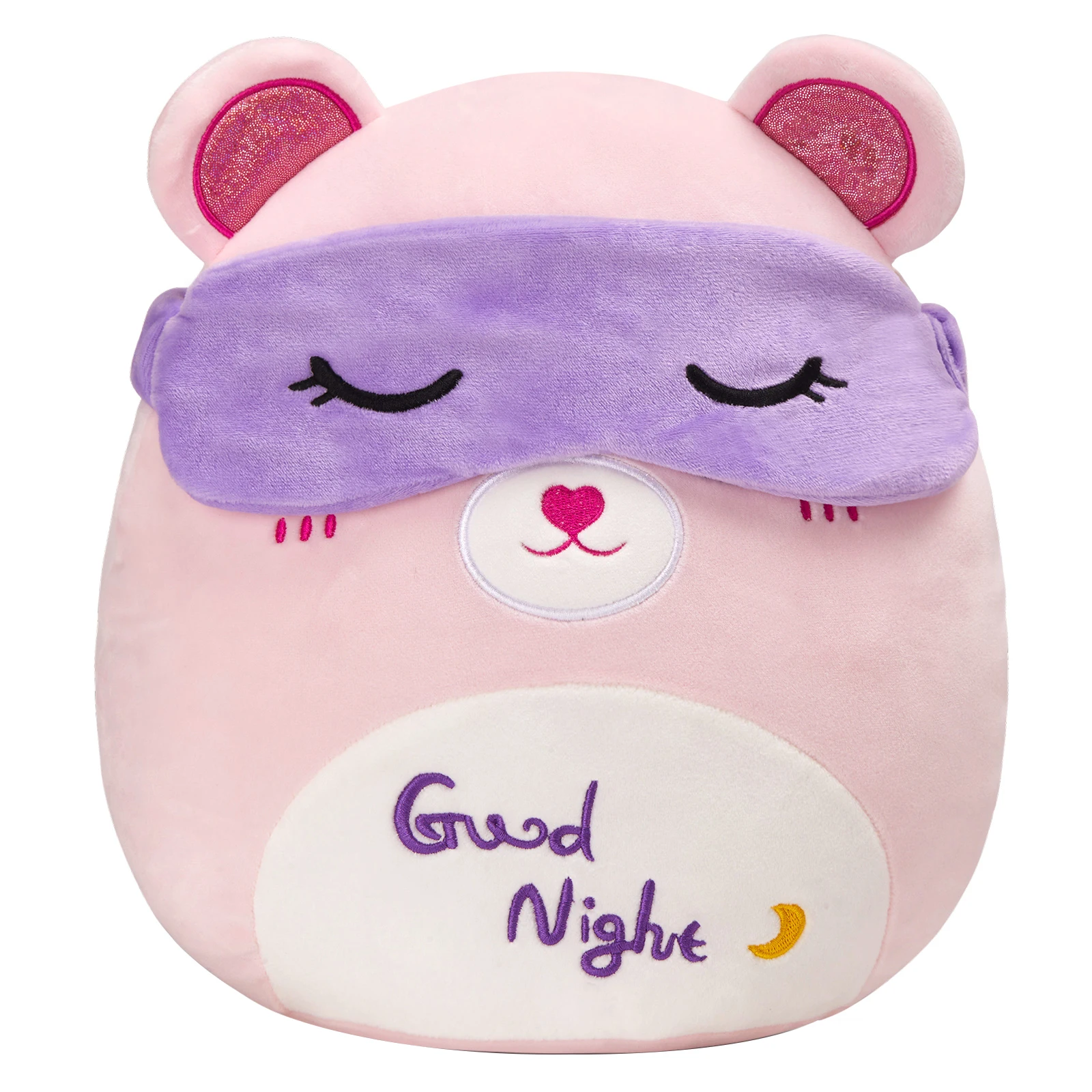 Lovely Pink Bear Toy with Removable Eye Mask Plush Pillow Home Decor Comfort Squish Soft Stuffed Animals Gift for Child Kids