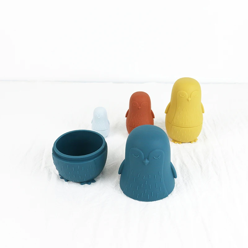 Factory Wholesale Kids Russian Montessori Other Baby Toys Silicone Penguin Nesting Doll
