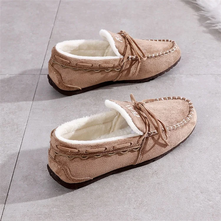 
Winter Female Cotton Shoes One Foot Peas Footwear Flats Warm Loafers Women Plush Boat Shoe 