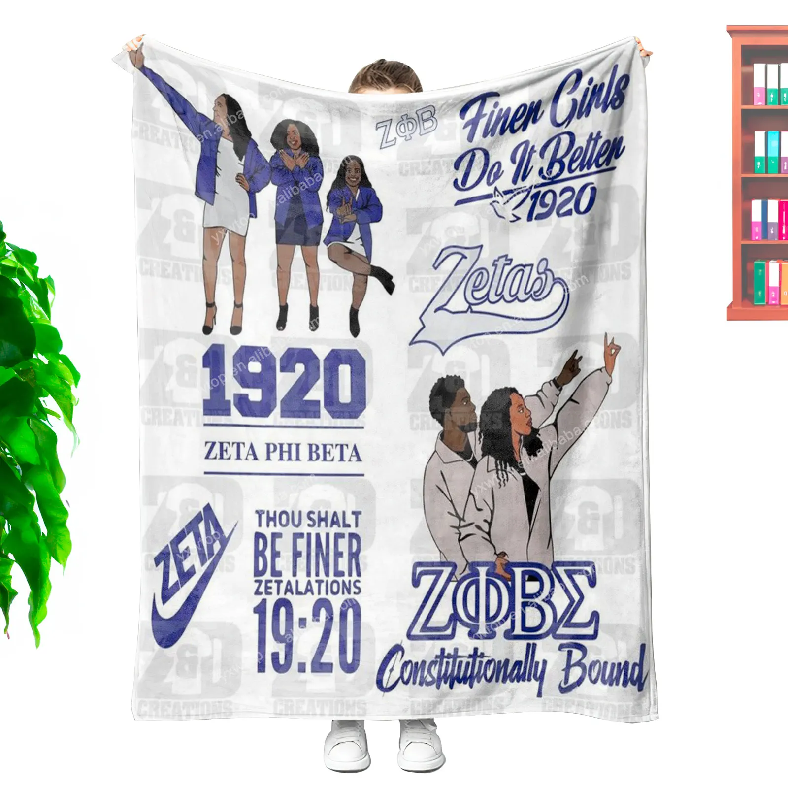Best Quality low price 1920 Sorority Zeta Phi Beta printing blanket custom sublimation soft plush travel throw blanket