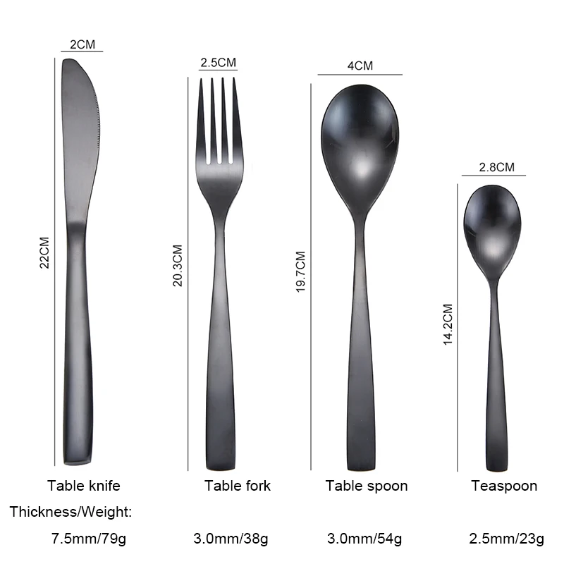 Black metal Set Cutlery Stainless Steel Bulk Cutlery Black knife fork spoon flatware  sets for wedding and gift