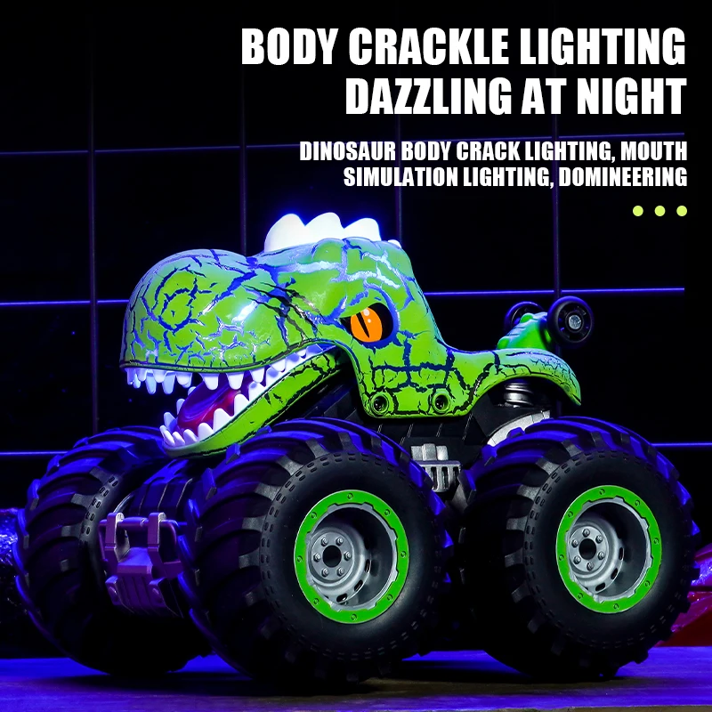 Hot selling rc stunt toys car rtr dinosaur design 4wd chassis wltoys cool lighting and sound spraying mist for birthday gifts