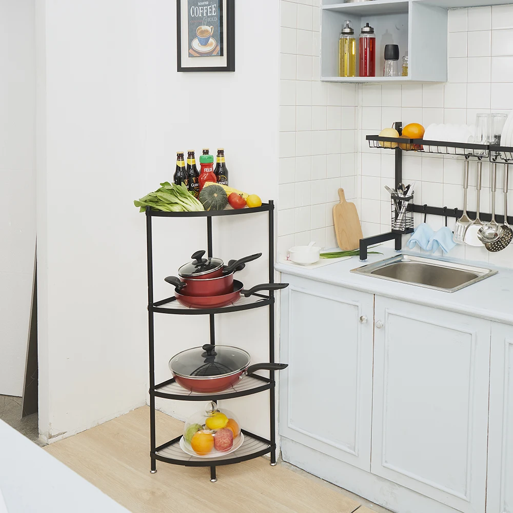  4-Tier Fan-shaped corner shelf storage holders for kitchen living