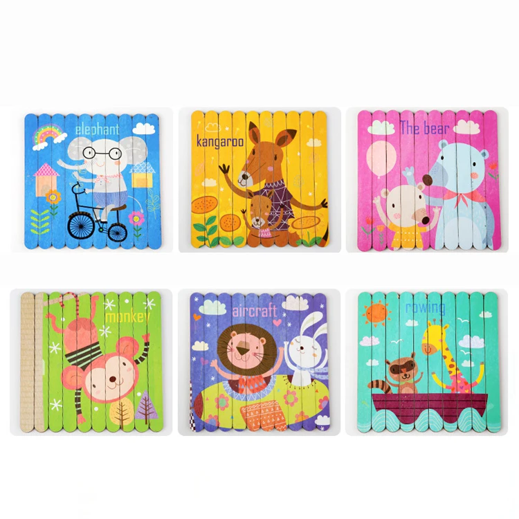 Educational children Wooden Creative Strip Puzzle Wooden Bar Puzzle Animal traffic matching jigsaw puzzle