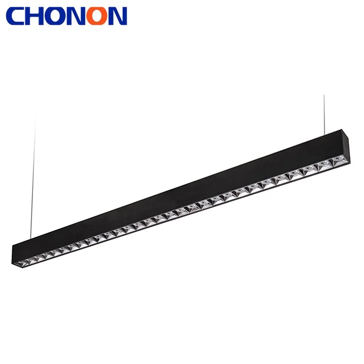 Modern Simple Slimline 26W Office Meeting Room Lighting Black Grille Style Home Pendant Linear Lights With 15 LED Bulbs